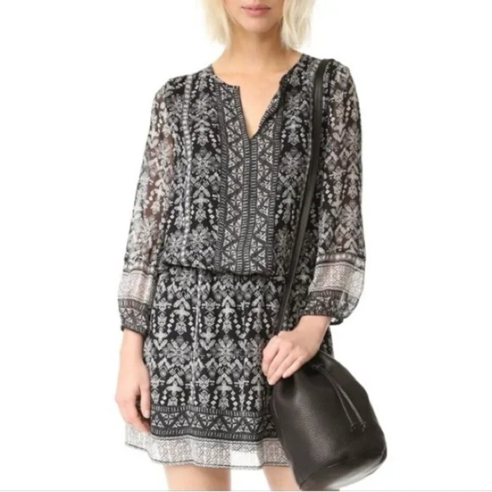 Joie Galene black and white patterned minidress 100% Silk sz M